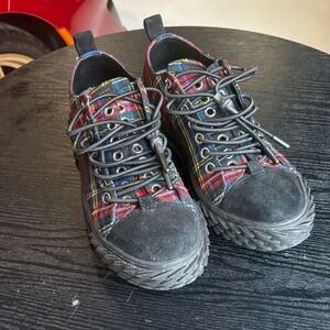 Giuseppe Zanotti Black and Red Plaid Sneakers